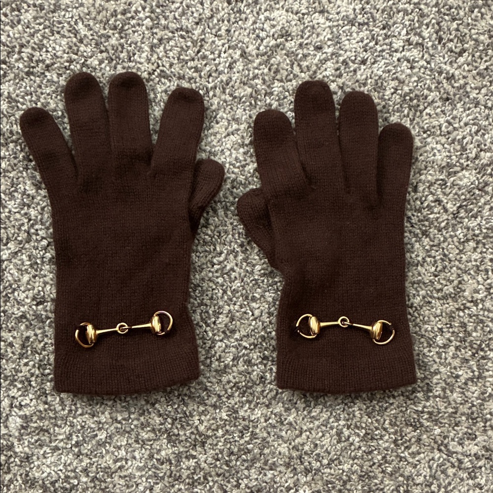 Brown Gloves with Gold Accents